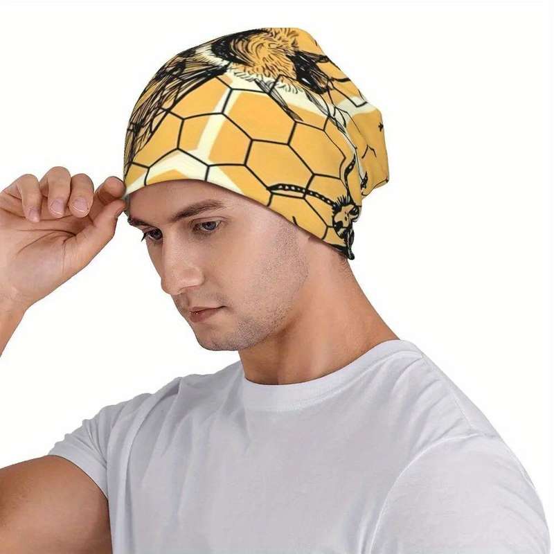 1pc Fashion And Cool Beanie Hat With Bee Pattern Versatile Accessories For Birthdays Anniver