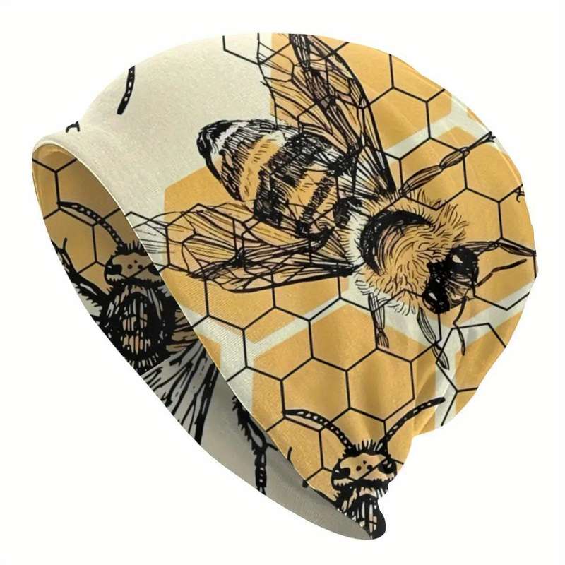 1pc Fashion And Cool Beanie Hat With Bee Pattern Versatile Accessories For Birthdays Anniver