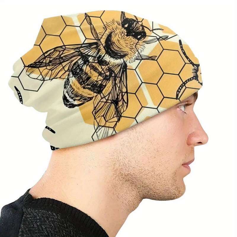 1pc Fashion And Cool Beanie Hat With Bee Pattern Versatile Accessories For Birthdays Anniver