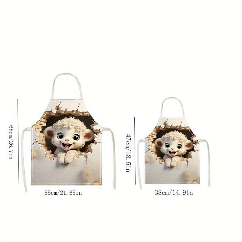 1pc Creative Linen Printed Apron with Sheep Design Durable Comfort-Fit Sleeveless Chef Cooki