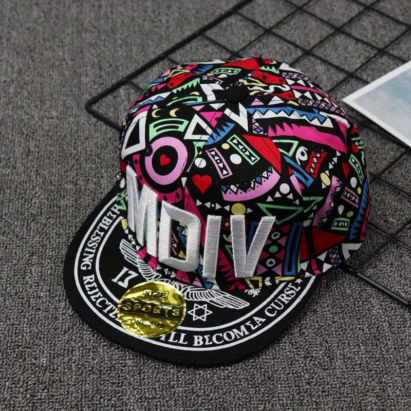 1pc Men's Colorful Geometric Print Hip-Hop Baseball Cap Trendy Flat Brim Snapback Lightweight Po