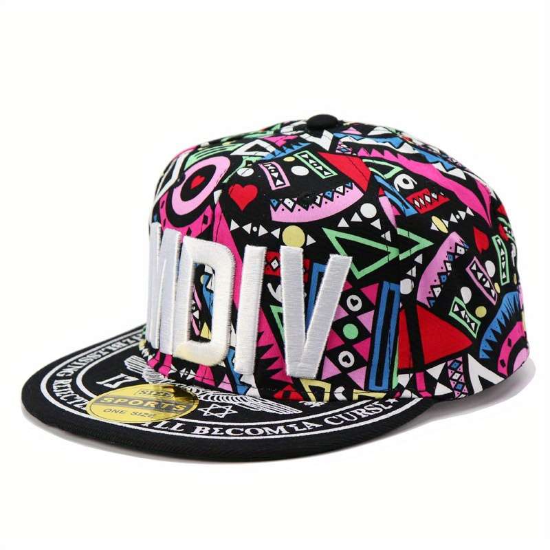 1pc Men's Colorful Geometric Print Hip-Hop Baseball Cap Trendy Flat Brim Snapback Lightweight Po