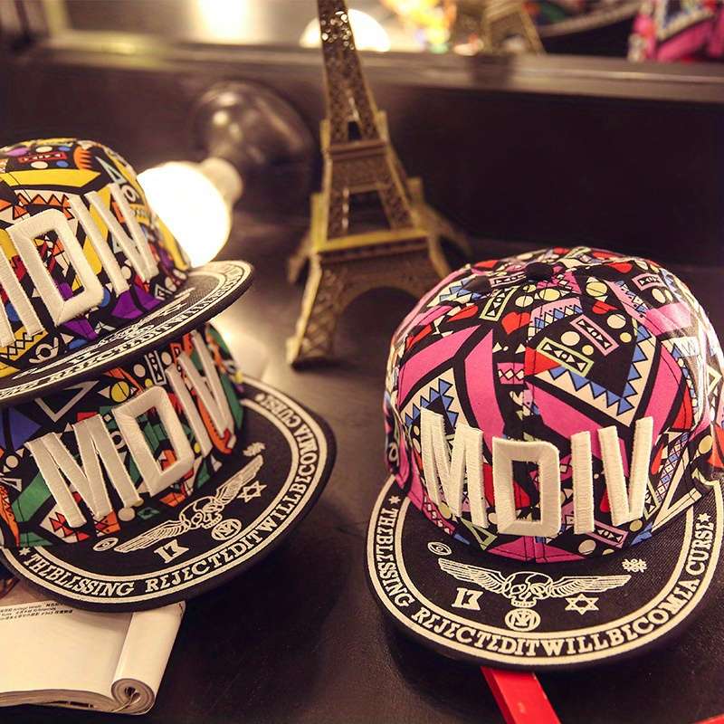 1pc Men's Colorful Geometric Print Hip-Hop Baseball Cap Trendy Flat Brim Snapback Lightweight Po