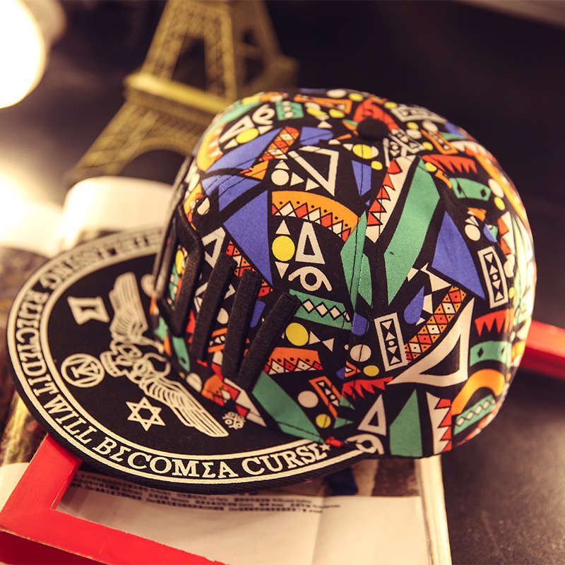 1pc Men's Colorful Geometric Print Hip-Hop Baseball Cap Trendy Flat Brim Snapback Lightweight Po