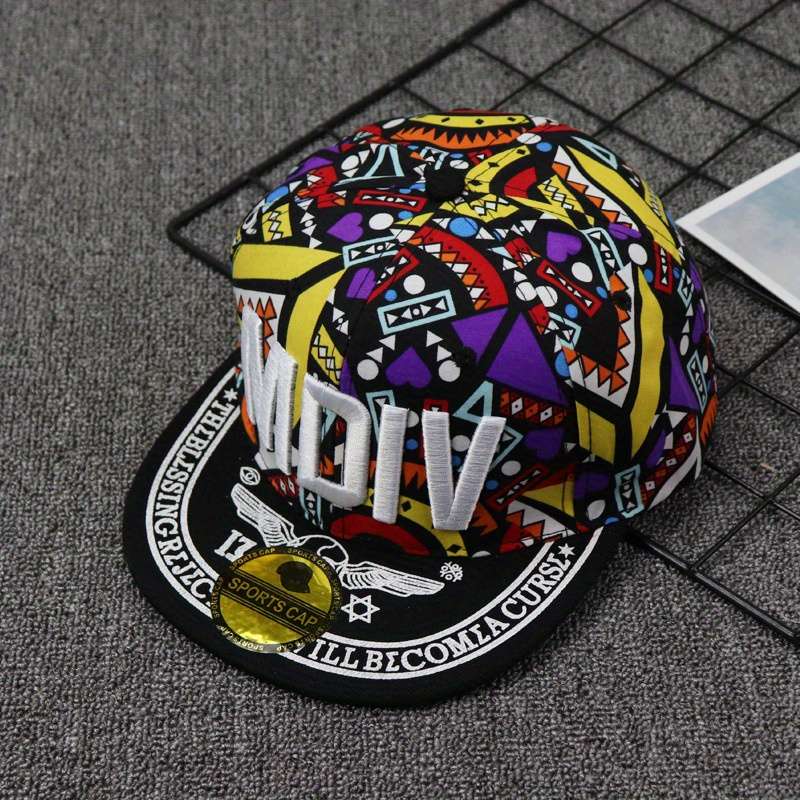 1pc Men's Colorful Geometric Print Hip-Hop Baseball Cap Trendy Flat Brim Snapback Lightweight Po