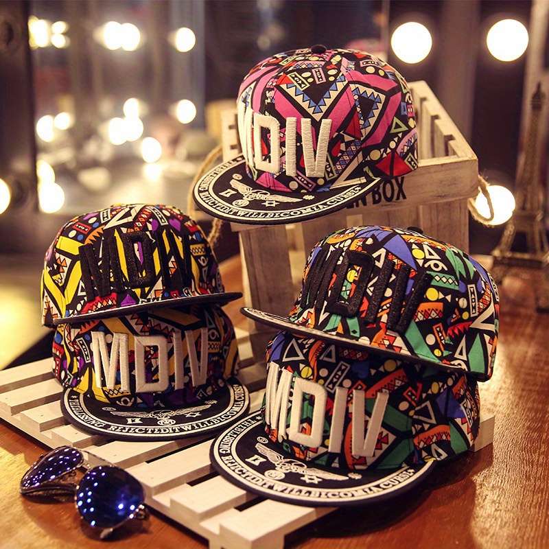 1pc Men's Colorful Geometric Print Hip-Hop Baseball Cap Trendy Flat Brim Snapback Lightweight Po