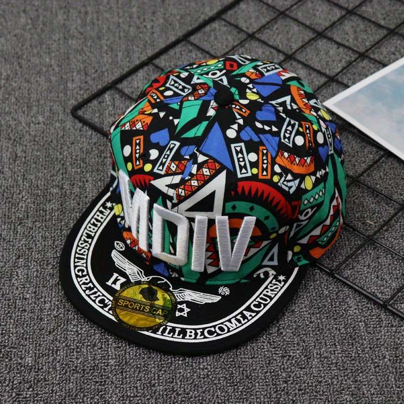 1pc Men's Colorful Geometric Print Hip-Hop Baseball Cap Trendy Flat Brim Snapback Lightweight Po