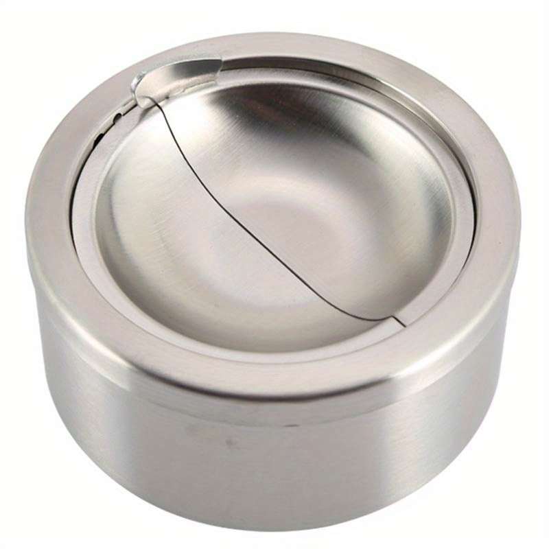 1pc Stainless Steel Windproof Ashtray with Lid Portable Round Design for Home and Outdoor Use