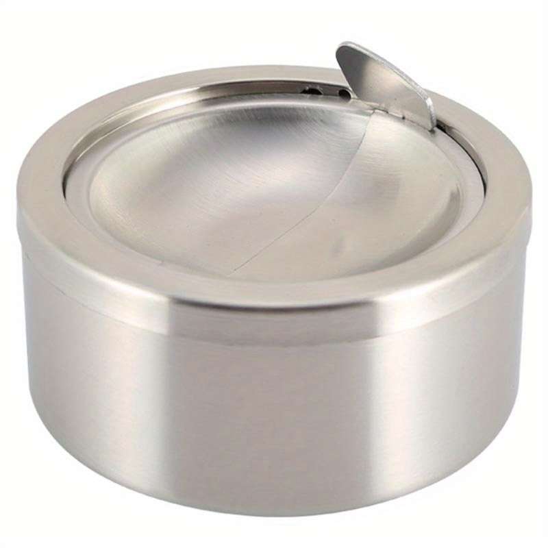 1pc Stainless Steel Windproof Ashtray with Lid Portable Round Design for Home and Outdoor Use