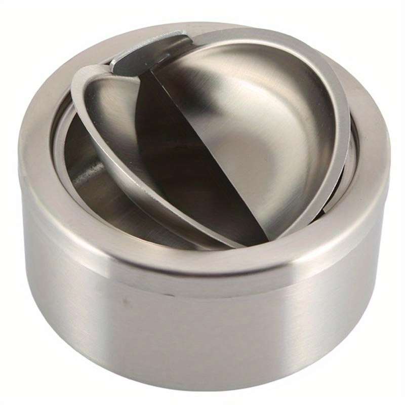 1pc Stainless Steel Windproof Ashtray with Lid Portable Round Design for Home and Outdoor Use