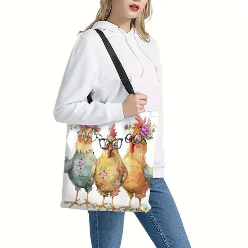 1pc Chic Cartoon Chicken Handbag Lightweight Unique Animal Print Fashion Shoulder Bag Reusable Groce