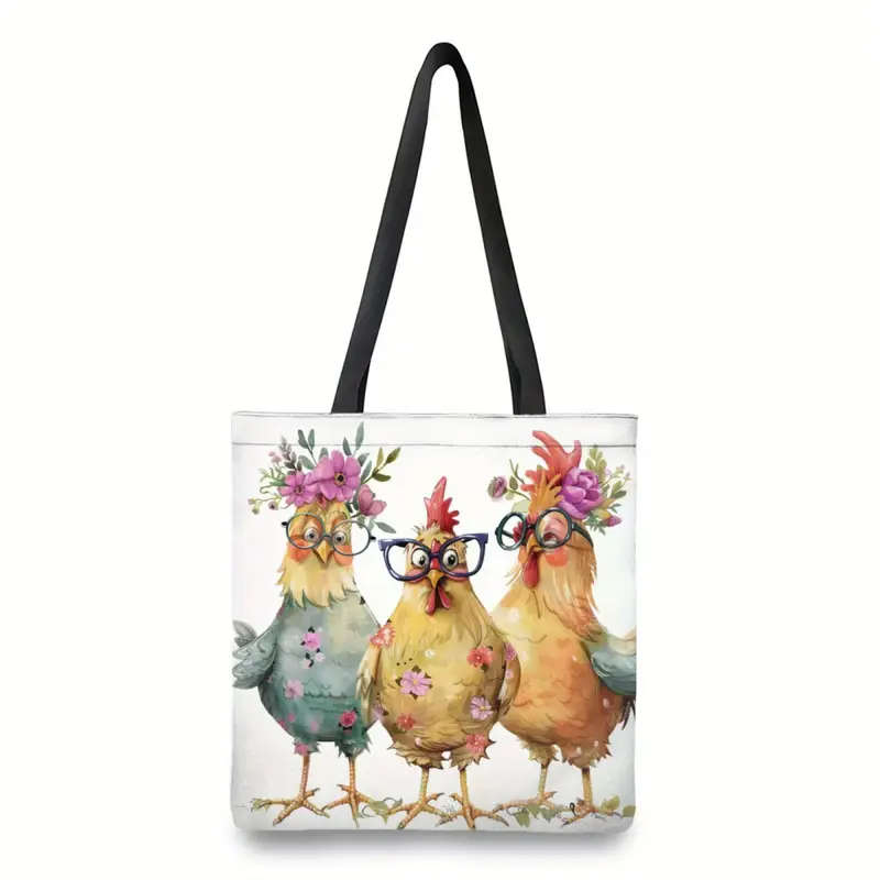 1pc Chic Cartoon Chicken Handbag Lightweight Unique Animal Print Fashion Shoulder Bag Reusable Groce