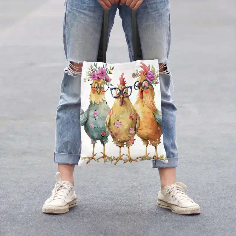 1pc Chic Cartoon Chicken Handbag Lightweight Unique Animal Print Fashion Shoulder Bag Reusable Groce