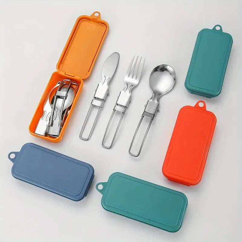 3pcs Stainless Steel Folding Knife Fork Set Portable Polished Outdoor Camping Tableware