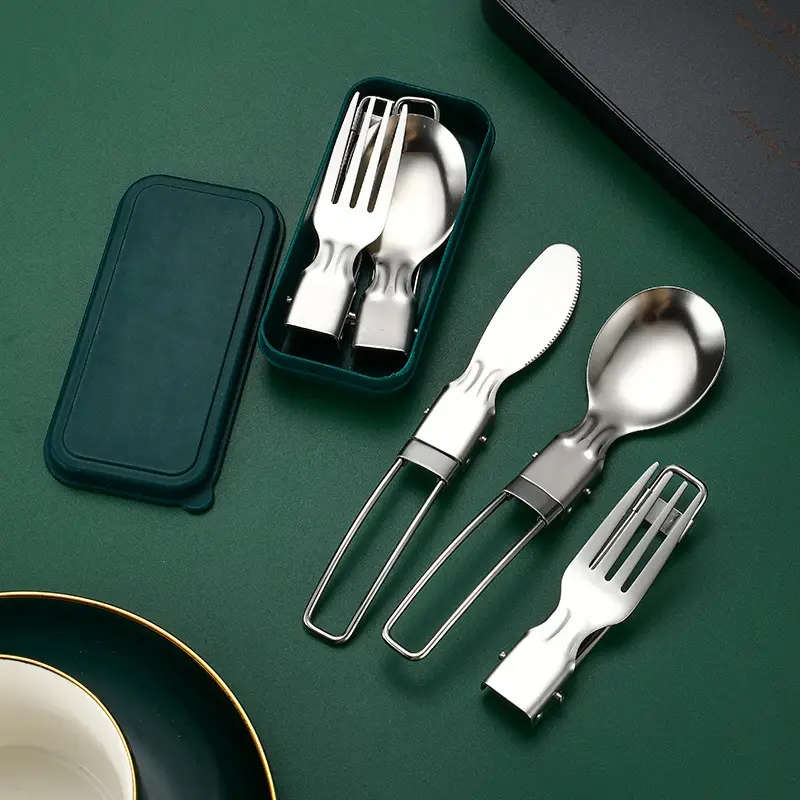 3pcs Stainless Steel Folding Knife Fork Set Portable Polished Outdoor Camping Tableware