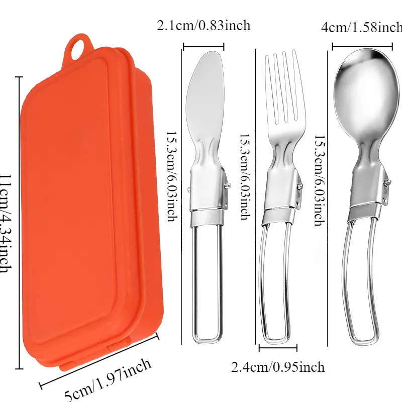 3pcs Stainless Steel Folding Knife Fork Set Portable Polished Outdoor Camping Tableware