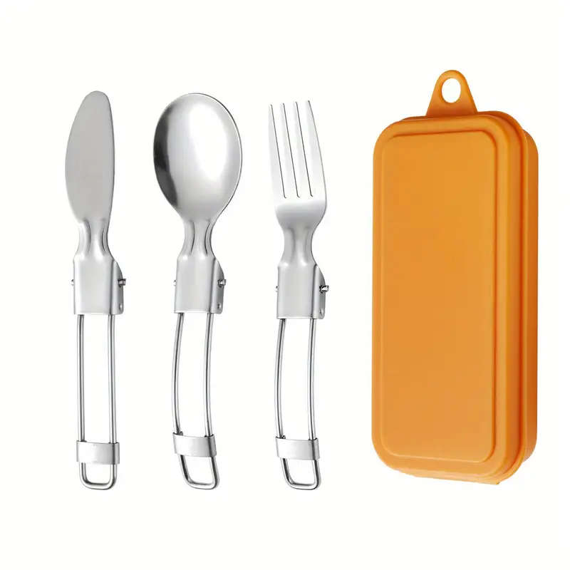 3pcs Stainless Steel Folding Knife Fork Set Portable Polished Outdoor Camping Tableware