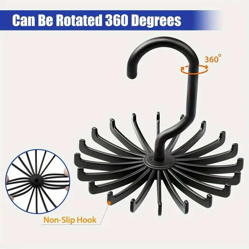 1pc Space-Saving 360 Rotating Tie Belt Organizer with 20 Claws Multi-Purpose Hooks for Home and