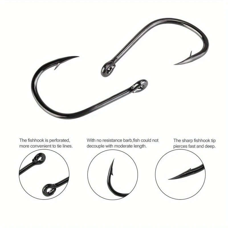 100 Pcs High Carbon Steel Overturned Fishing Hooks Sport Circle Hooks with Tackle Box for Freshwater