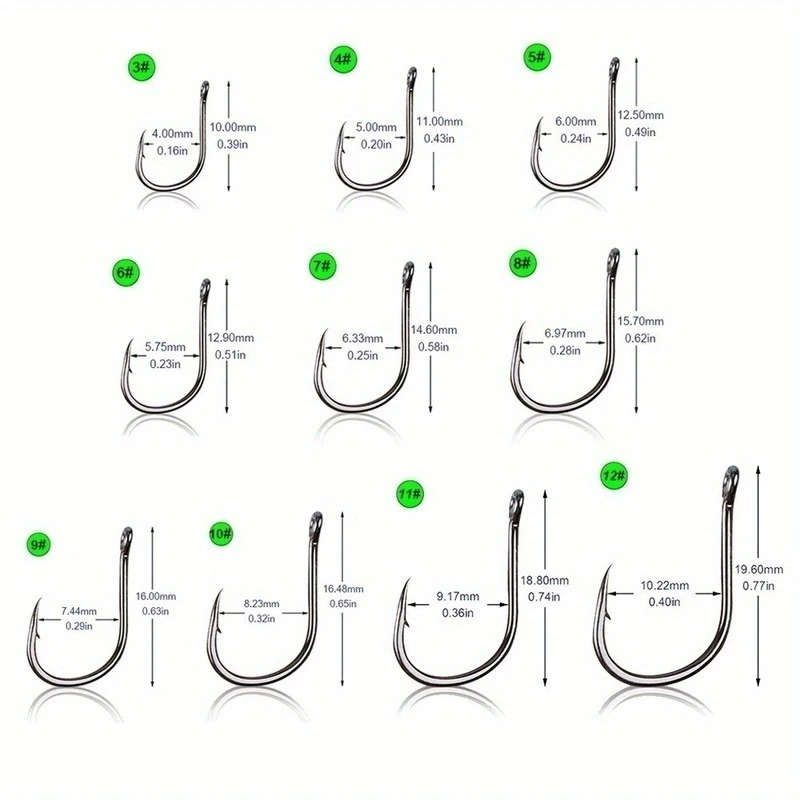 100 Pcs High Carbon Steel Overturned Fishing Hooks Sport Circle Hooks with Tackle Box for Freshwater