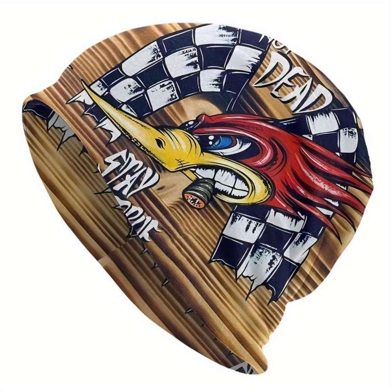 1pc Men's Novelty Woodpecker Skullies Beanies Soft Knit Turban Bonnet Hats Street Style Stretch