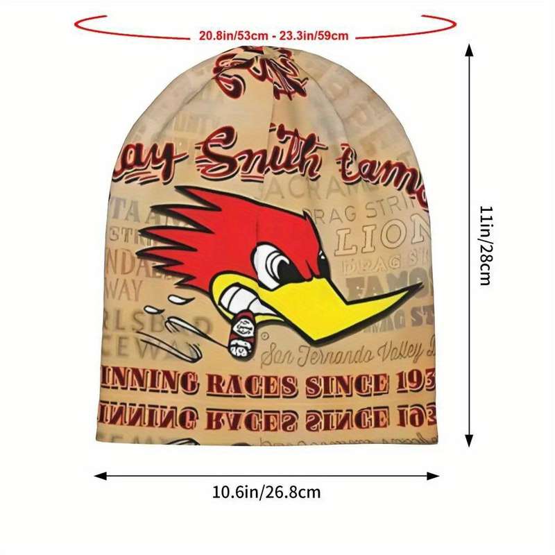 1pc Vintage Woodpecker Graphic Beanie for Men Street Style Knit Hat with Comfort Stretch Polyeste