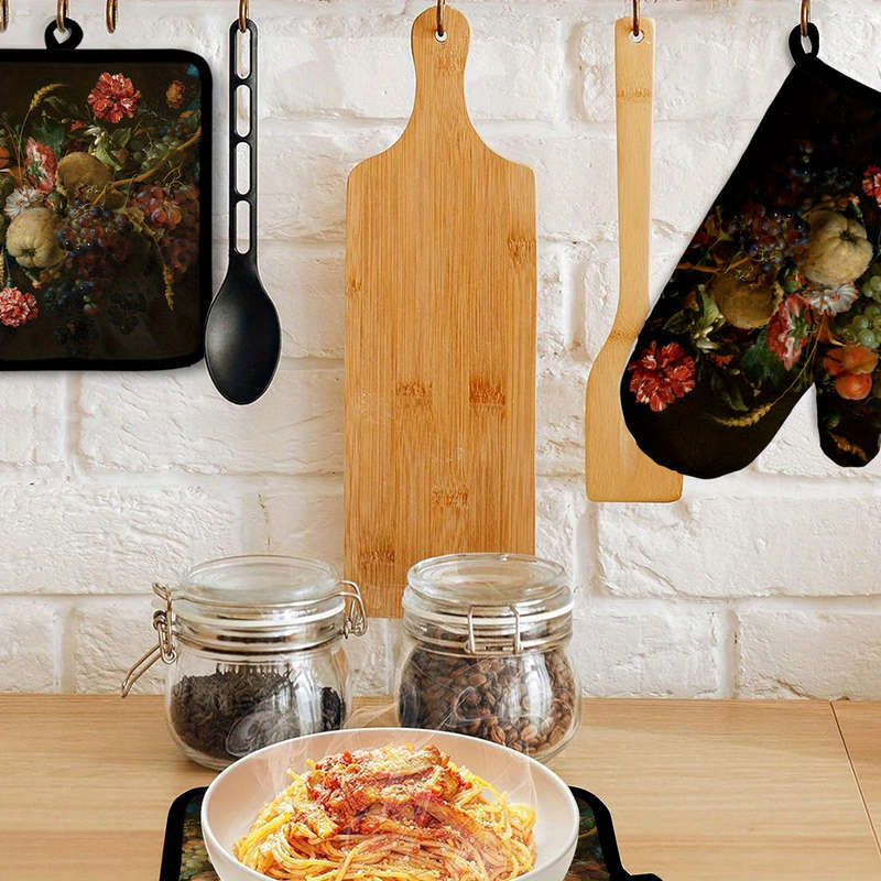 2pcs Insulated Gloves Set Microwave Kitchen Heat-Resistant Oven Mitts with Thickened Grid
