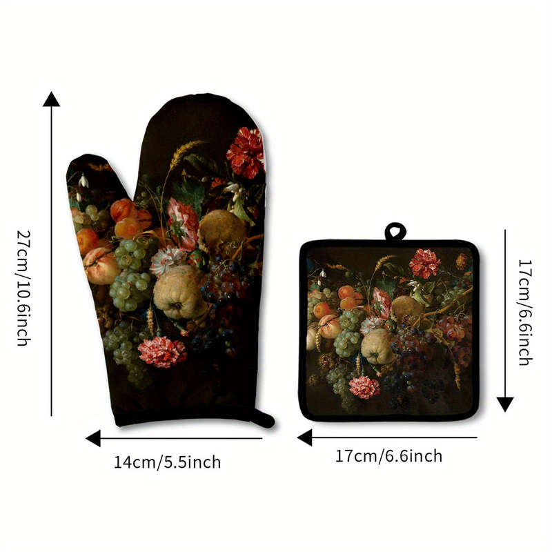 2pcs Insulated Gloves Set Microwave Kitchen Heat-Resistant Oven Mitts with Thickened Grid