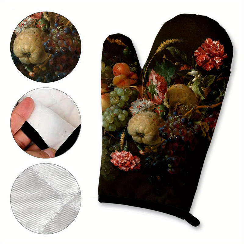 2pcs Insulated Gloves Set Microwave Kitchen Heat-Resistant Oven Mitts with Thickened Grid