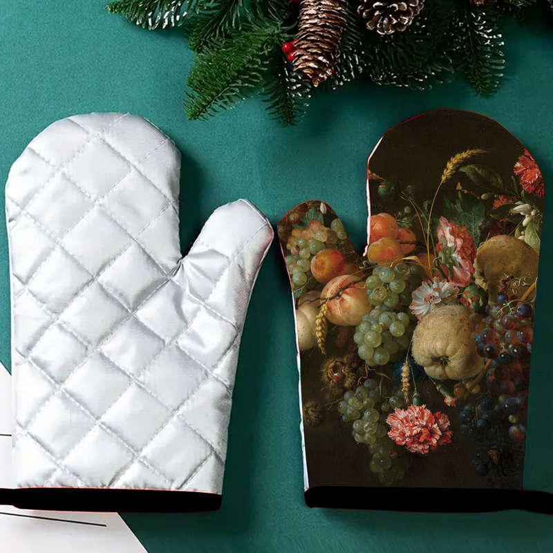 2pcs Insulated Gloves Set Microwave Kitchen Heat-Resistant Oven Mitts with Thickened Grid