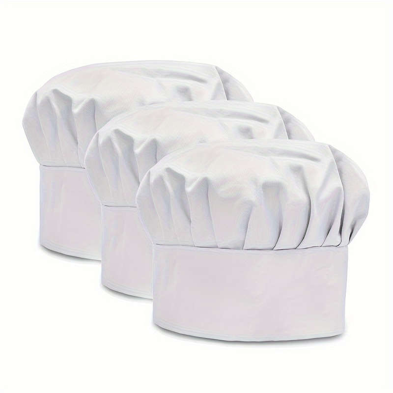 3-Pack Unisex Chef Hats Adjustable Elastic Kitchen Cooking Caps with Toggle Closure Breathabl