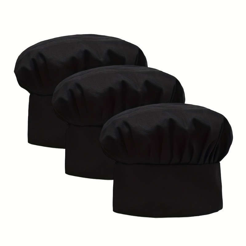 3-Pack Unisex Chef Hats Adjustable Elastic Kitchen Cooking Caps with Toggle Closure Breathabl