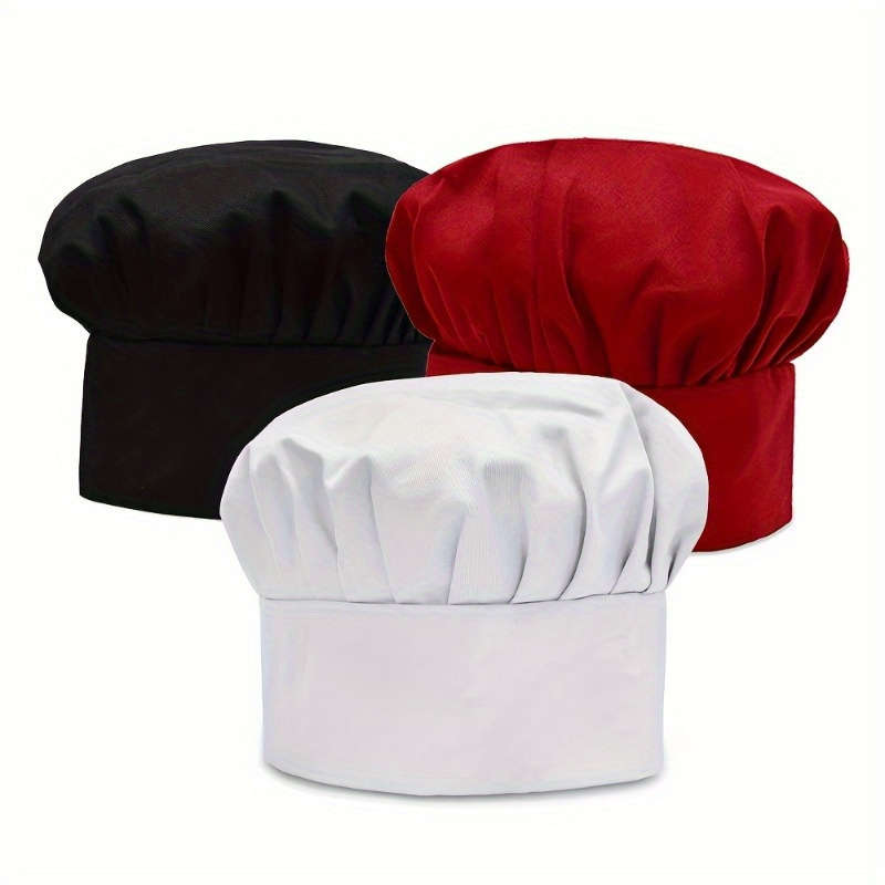 3-Pack Unisex Chef Hats Adjustable Elastic Kitchen Cooking Caps with Toggle Closure Breathabl
