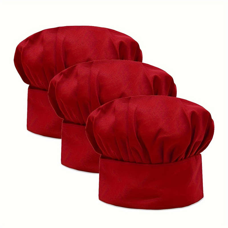 3-Pack Unisex Chef Hats Adjustable Elastic Kitchen Cooking Caps with Toggle Closure Breathabl