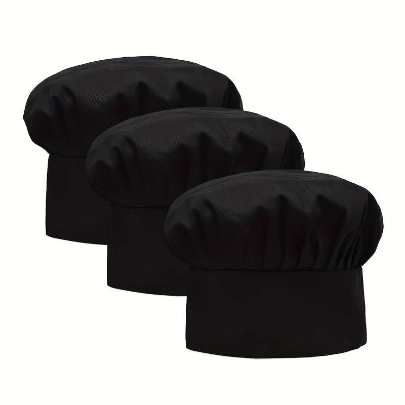 3-Pack Unisex Chef Hats Adjustable Elastic Kitchen Cooking Caps with Toggle Closure Breathabl