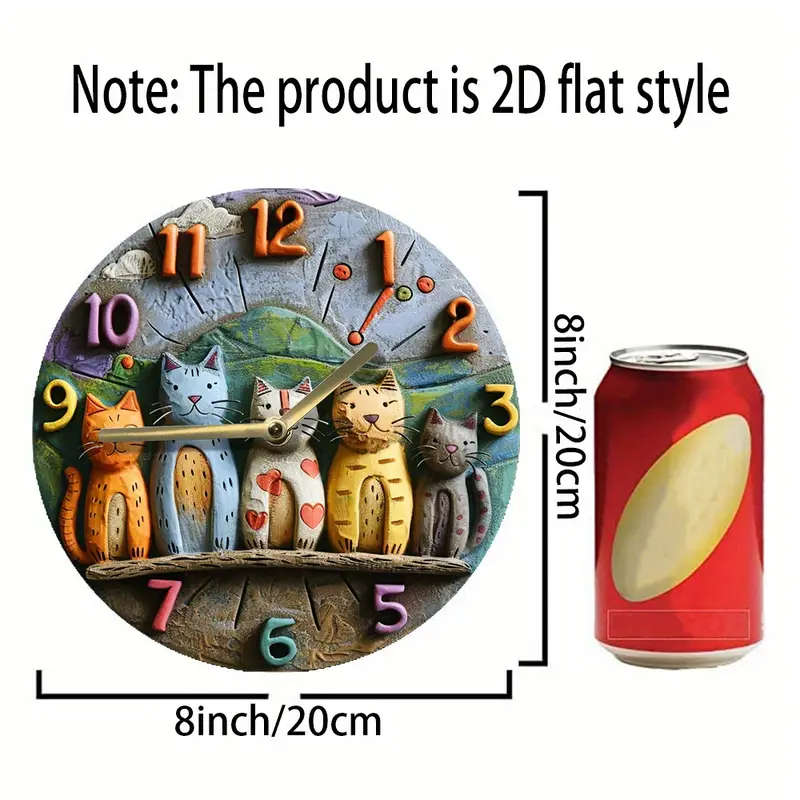 1pc 2D Flat Style Quartz Wall Clock Featuring Adorable Cats  Perfect for Autumn Decor 20.32cm