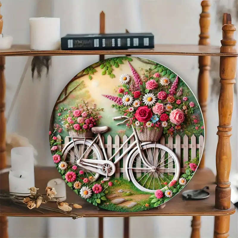 1pc Vintage Bicycle Metal Wall Art with Floral Design Rustic Home Decor for Living Room Bathroom or