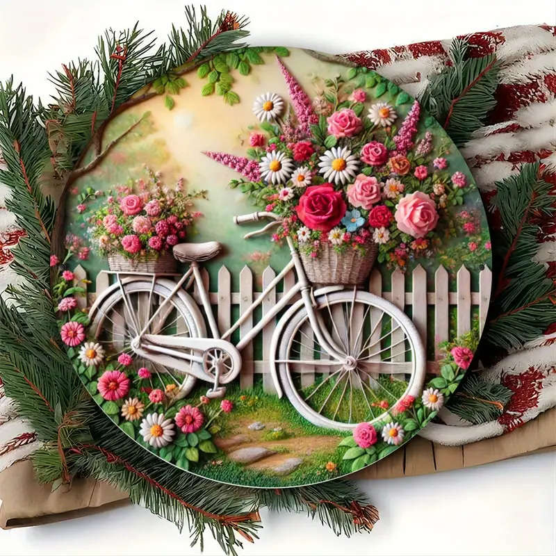 1pc Vintage Bicycle Metal Wall Art with Floral Design Rustic Home Decor for Living Room Bathroom or