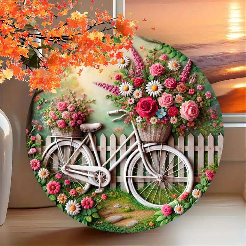 1pc Vintage Bicycle Metal Wall Art with Floral Design Rustic Home Decor for Living Room Bathroom or