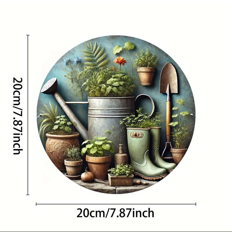 1pc Vintage Garden Tools Potted Plants Metal Sign 19.81x19.81cm Indoor Outdoor Decor for Home Garden