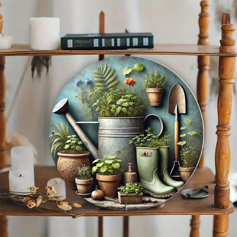1pc Vintage Garden Tools Potted Plants Metal Sign 19.81x19.81cm Indoor Outdoor Decor for Home Garden