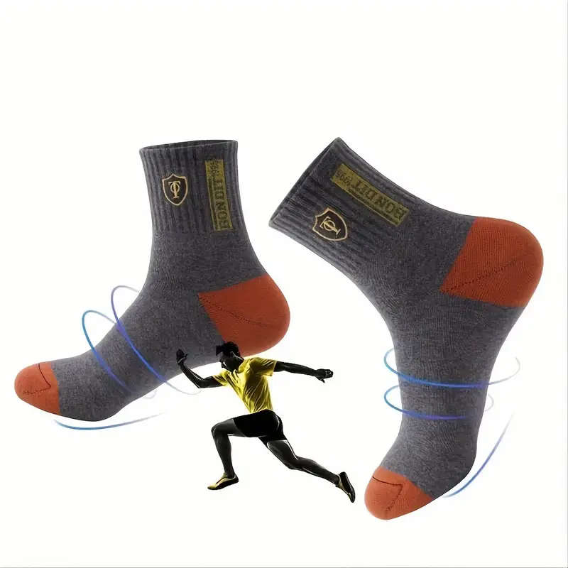 5 Pairs Men's Sweat Absorbing Embroidered Crest Athletic Socks Ankle Socks