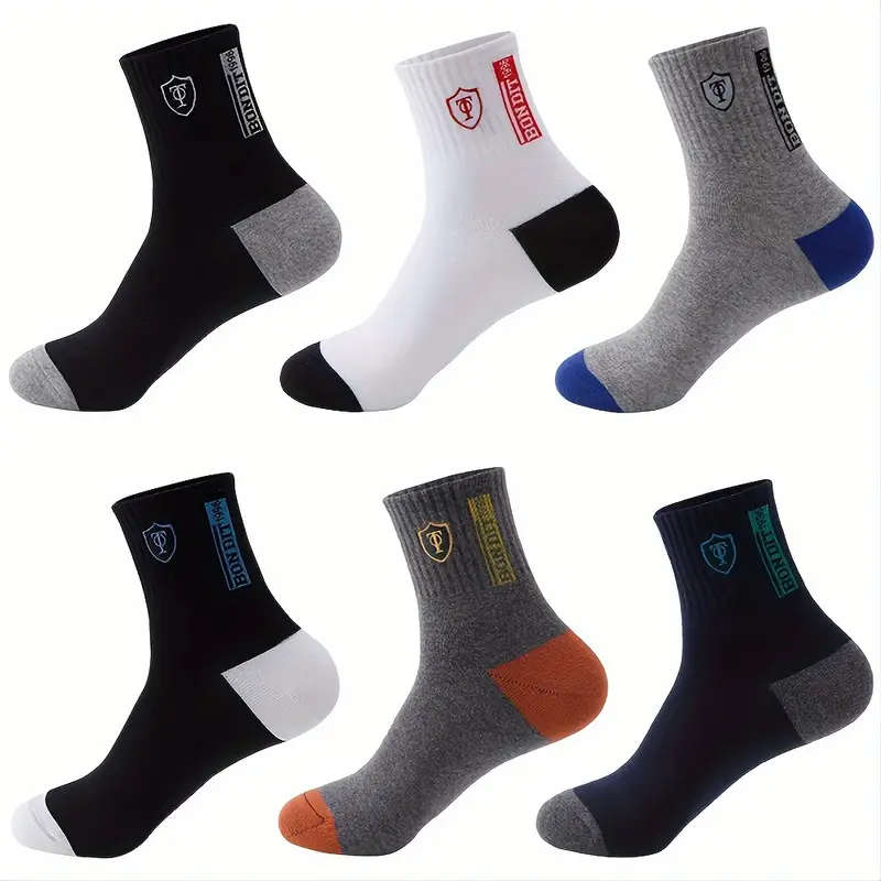 5 Pairs Men's Sweat Absorbing Embroidered Crest Athletic Socks Ankle Socks