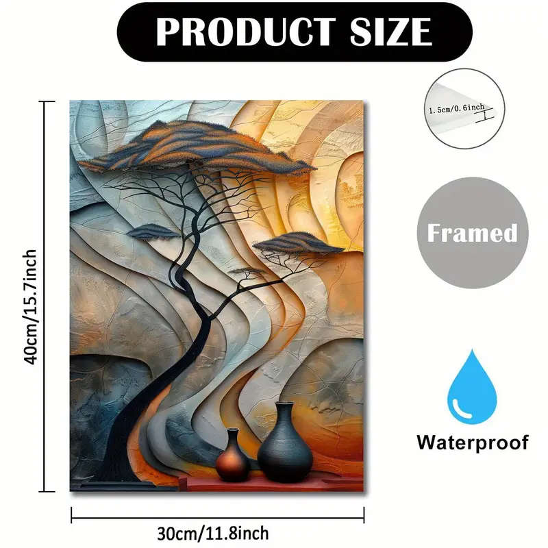 1pc Abstract African-Inspired Canvas Art with Tree Vase Design Wooden Frame Perfect for Living Room