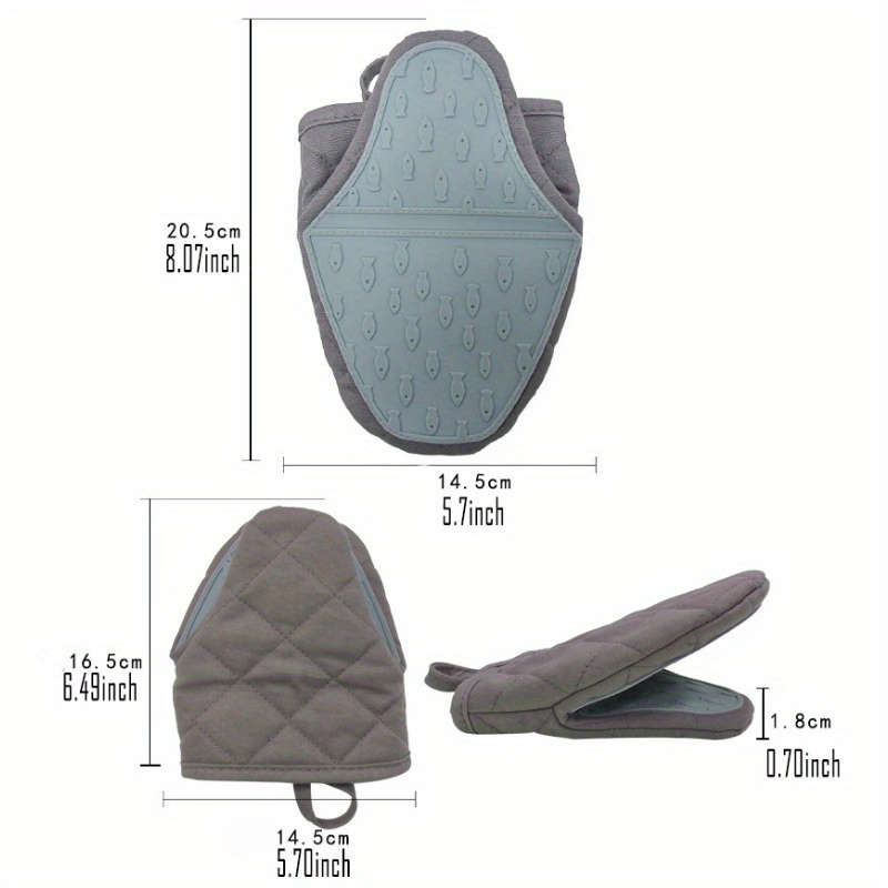 1 Pair Beige Quilted Silicone Oven Mitts Heat-Resistant Kitchen Gloves with Pink Textured Gri