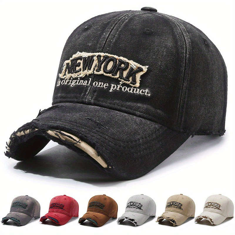 1pc Vintage Distressed Embroidery Letter Denim Baseball Cap Unisex Soft Top Casual Duckbill Hat fo