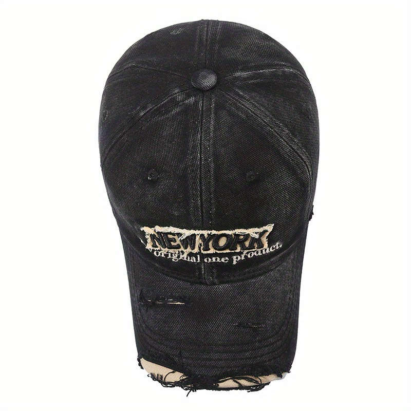 1pc Vintage Distressed Embroidery Letter Denim Baseball Cap Unisex Soft Top Casual Duckbill Hat fo