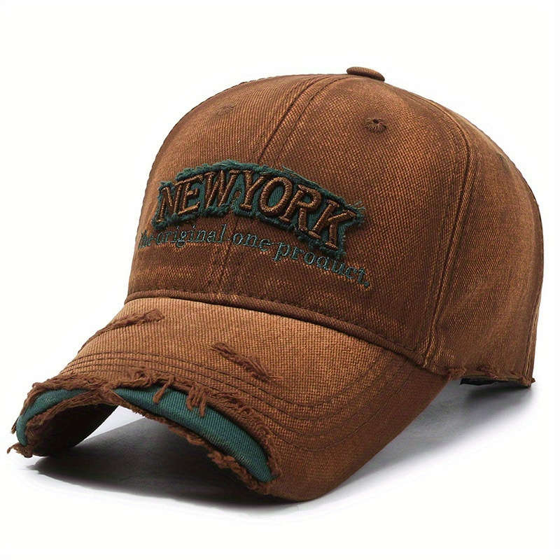1pc Vintage Distressed Embroidery Letter Denim Baseball Cap Unisex Soft Top Casual Duckbill Hat fo
