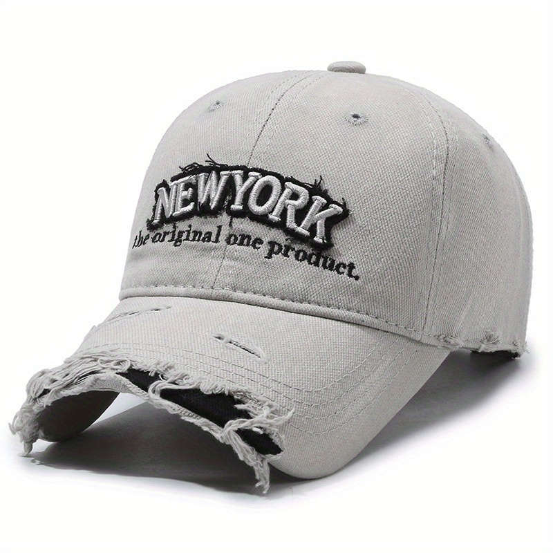 1pc Vintage Distressed Embroidery Letter Denim Baseball Cap Unisex Soft Top Casual Duckbill Hat fo