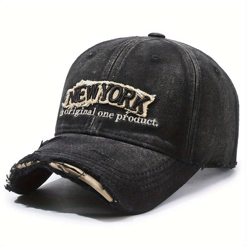 1pc Vintage Distressed Embroidery Letter Denim Baseball Cap Unisex Soft Top Casual Duckbill Hat fo